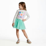 Girls Chenille Floral Sweatshirt & Tulle Tank Dress Set | Aqua