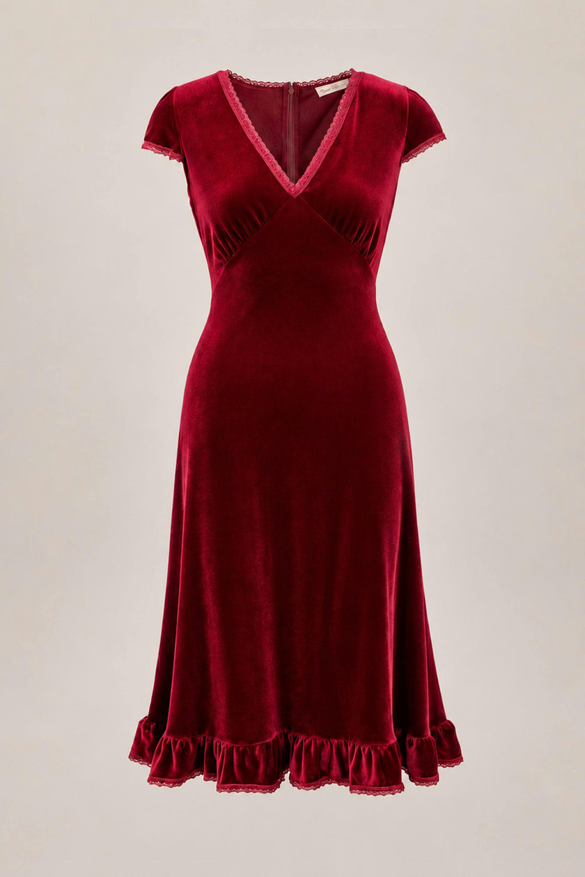 Livia Dress in Burgundy Velvet