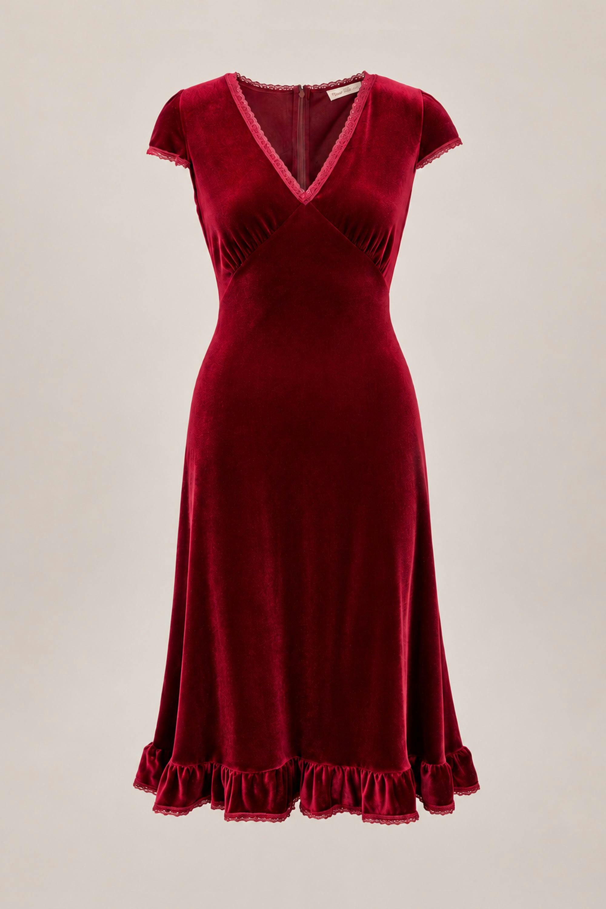 Livia Dress in Burgundy Velvet