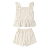 Organic Eyelet Flutter Top And Shorts Set - Ivory Eyelet