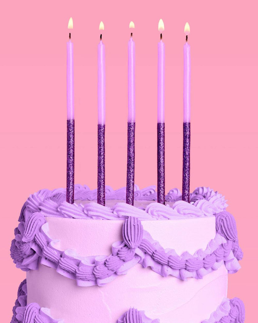 Purple Glitter Candles - 10 birthday candles