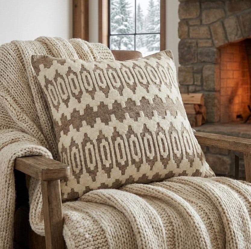 Hand Felted Wool Pillow - Scandinavian Design Gray - 20"
