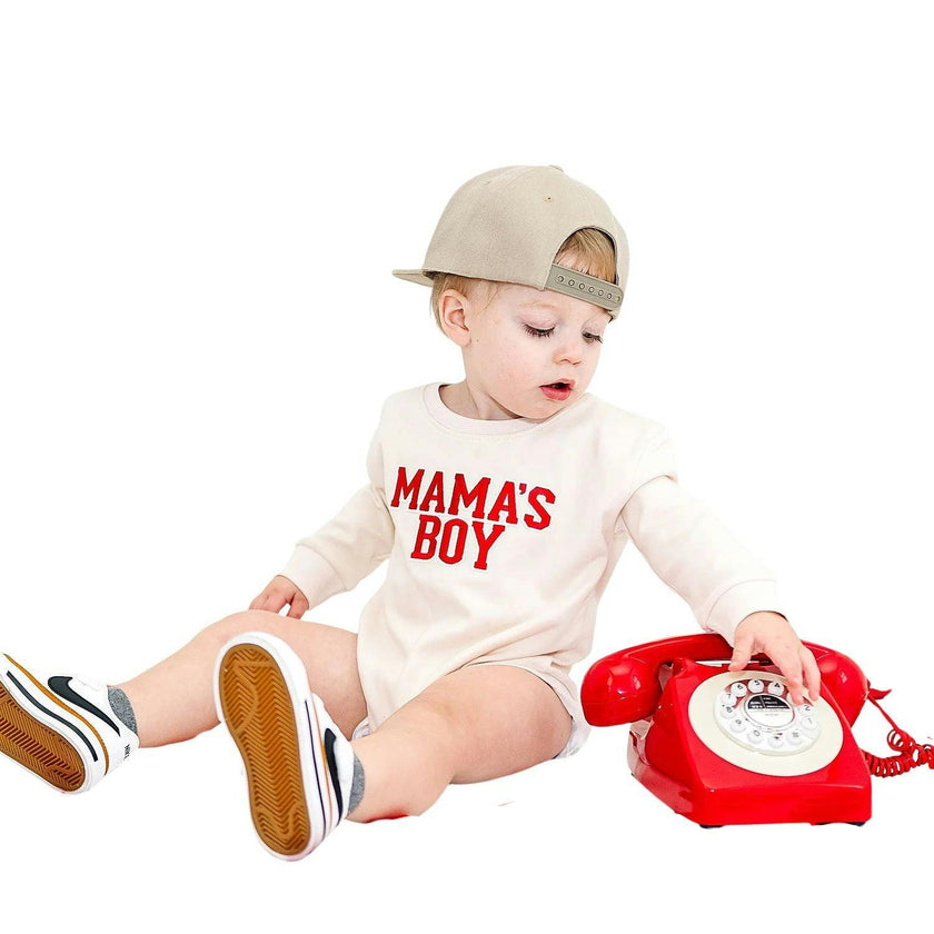 Mama's Boy Varsity Patch Long Sleeve Romper