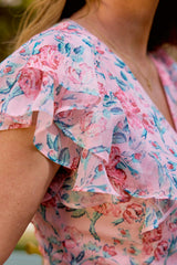 Trixie Dress in Pink Sketched Flower Chiffon