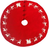 Cream Reindeer Red Christmas Tree Skirt Hand Felted Wool - 60"/72" Arcadia Home