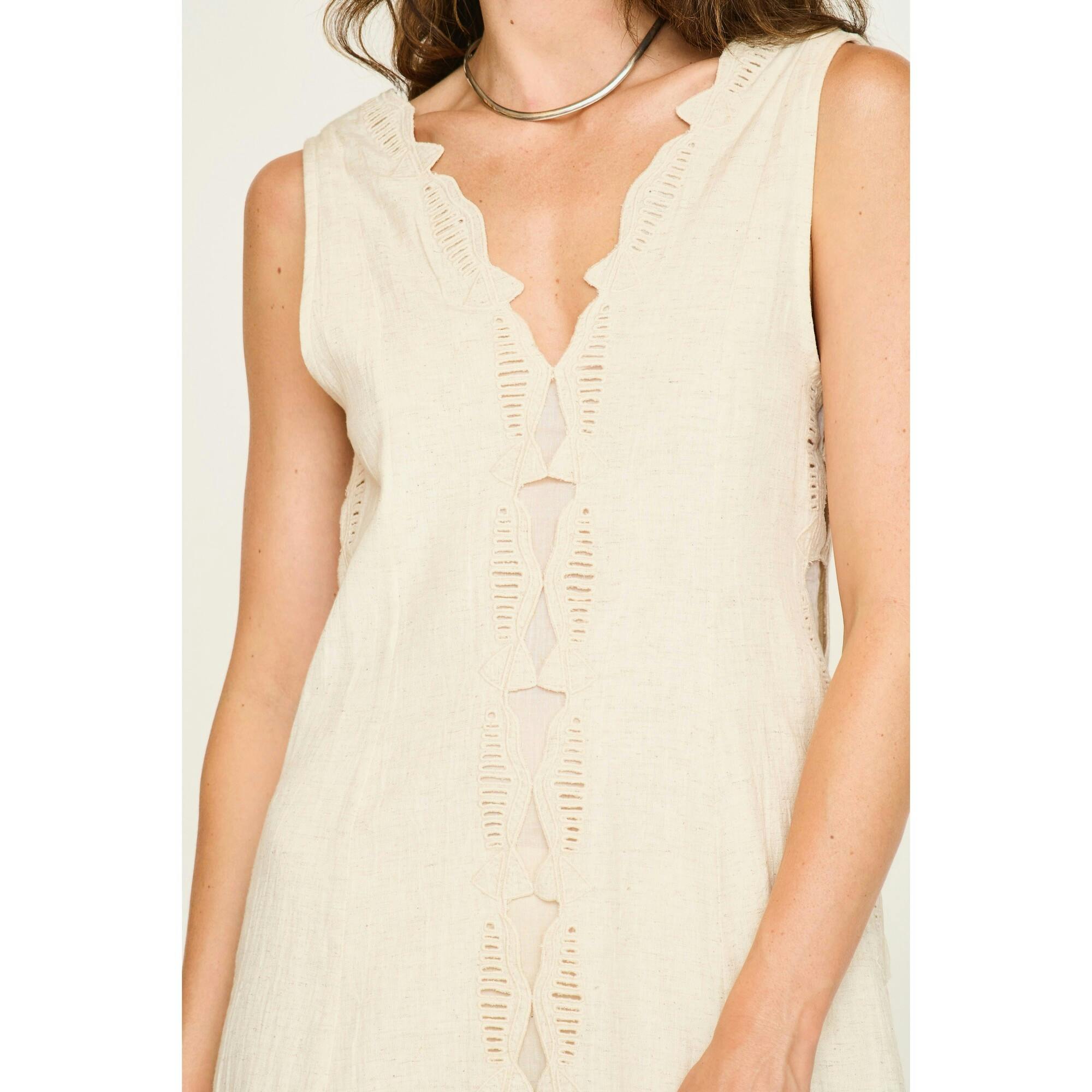 Barcelona Dress in Oat Marine Eyelet
