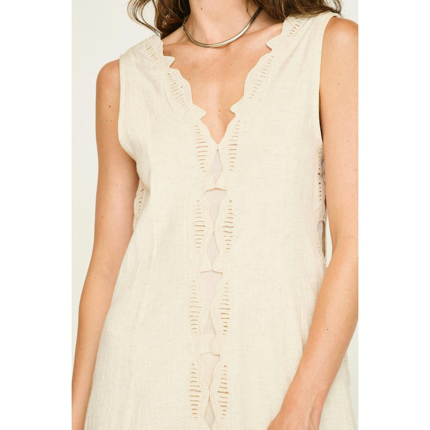 Barcelona Dress in Oat Marine Eyelet