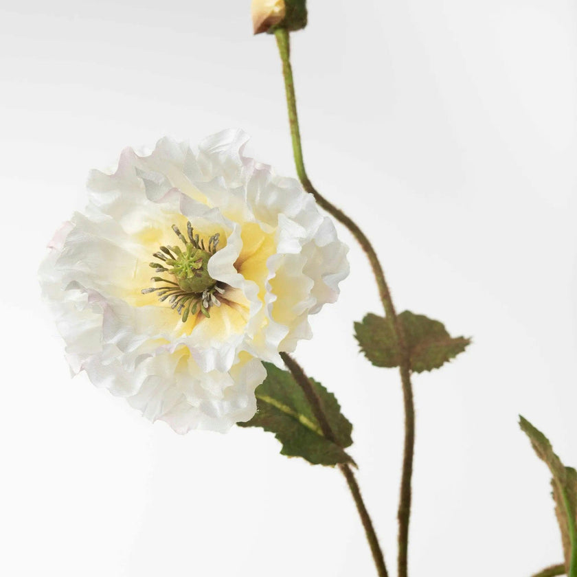 Double Ruffle Wild Poppy Faux Flower Water Illusion Arrangement in Modern Amber Oval Vase