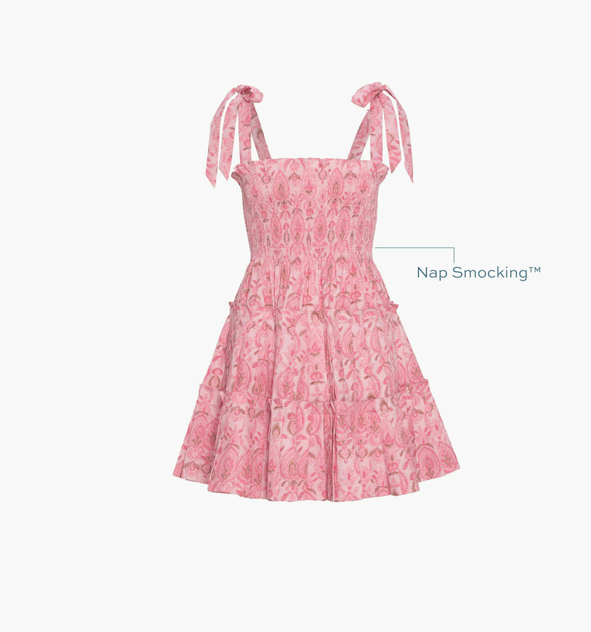 The Ribbon Charlotte Nap Dress - Pink Palm Ikat