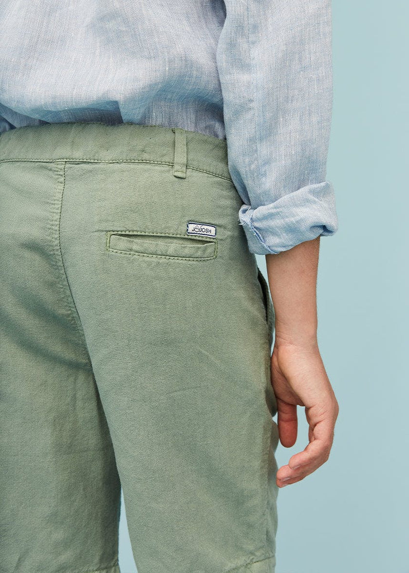 Grey Green Linen Cotton Shorts