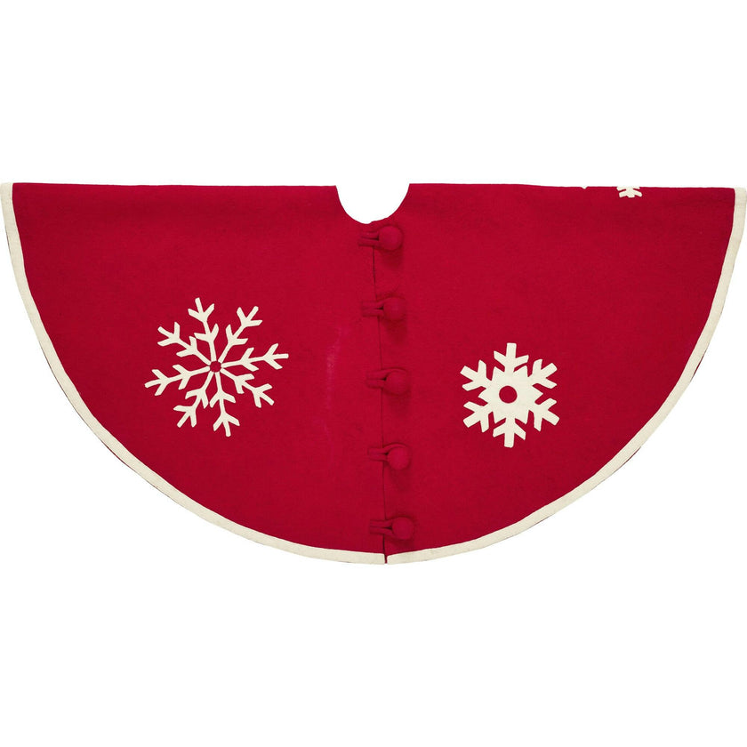 Handmade Snowflakes Red Christmas Tree Skirt Felt 60" / 72"