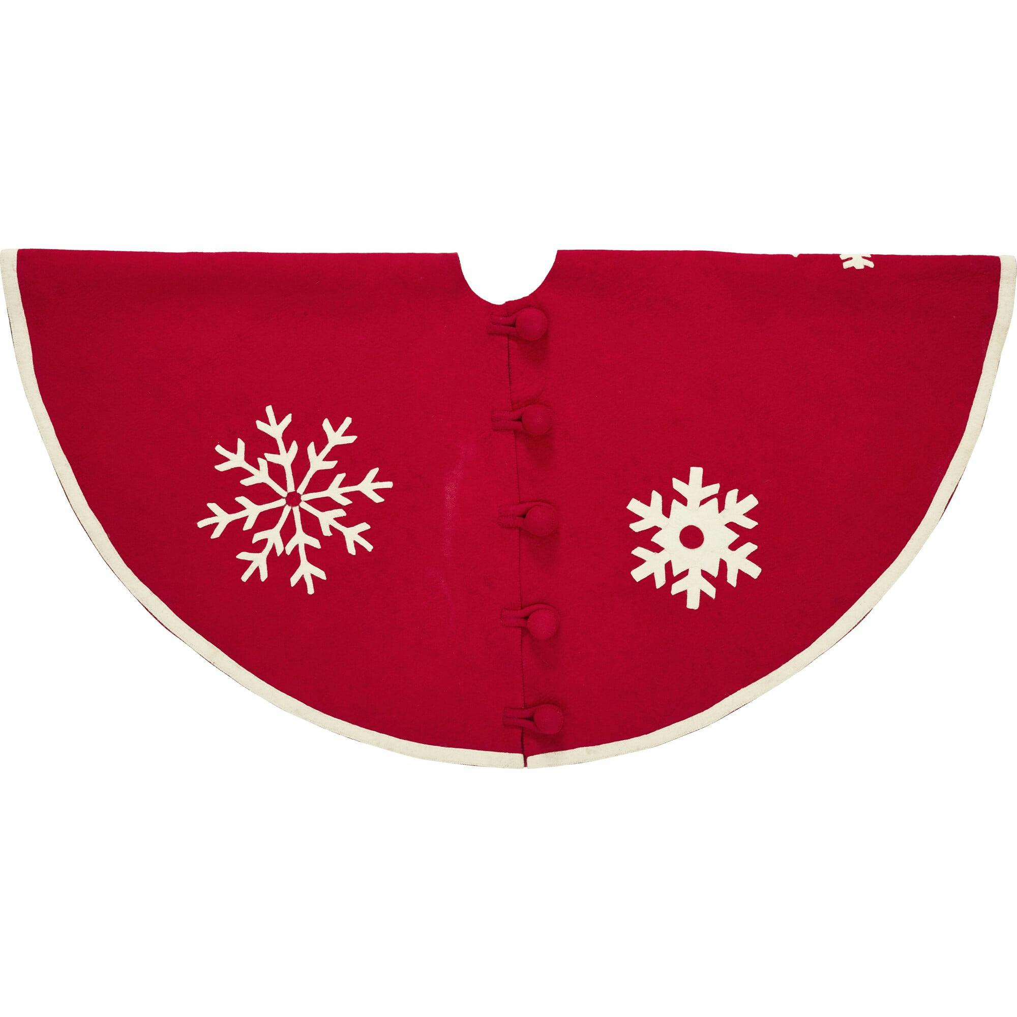 Handmade Snowflakes Red Christmas Tree Skirt Felt 60