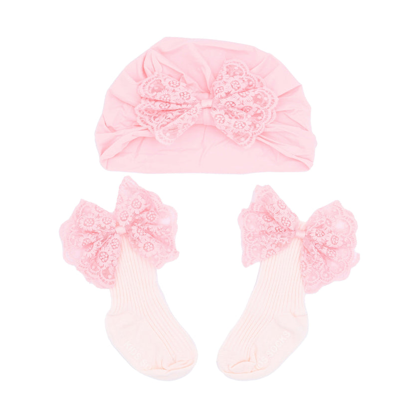 Lace Bow Hat & Sock Gift Set