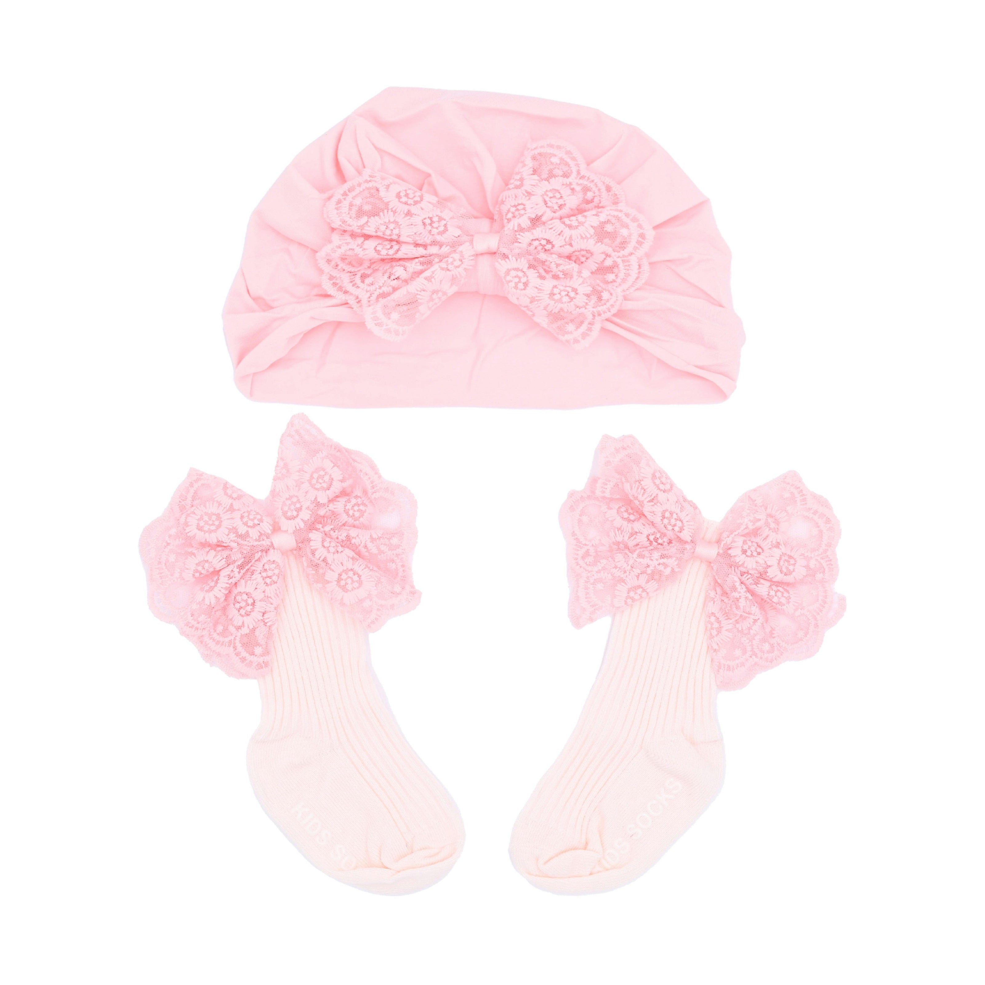 Lace Bow Hat & Sock Gift Set