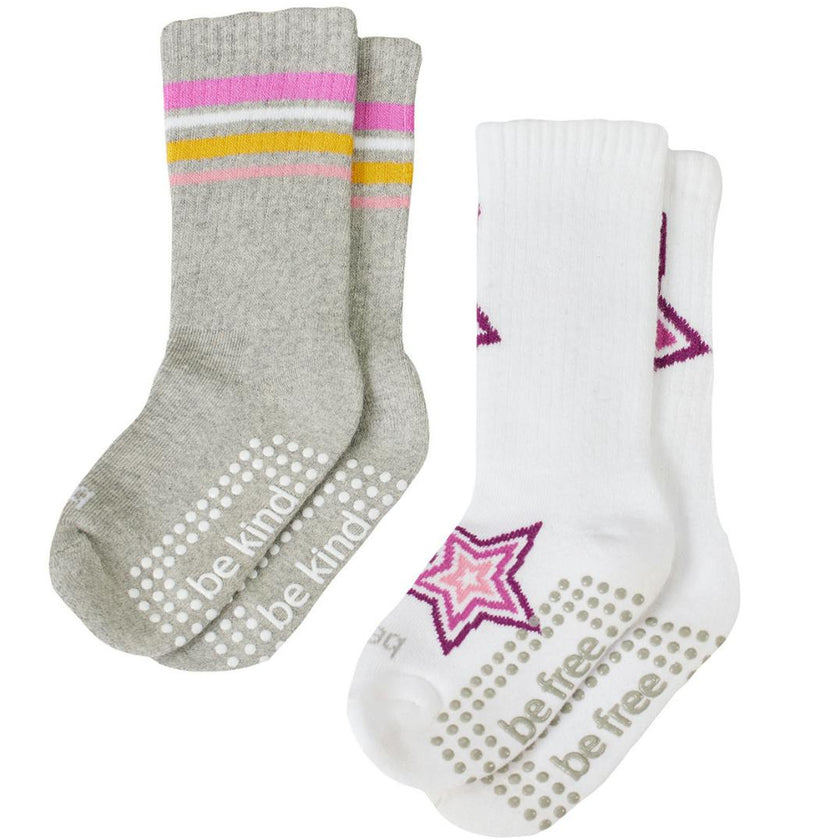 Girls 2 Pack Grip Crew Socks 2T-4T (Sadie)
