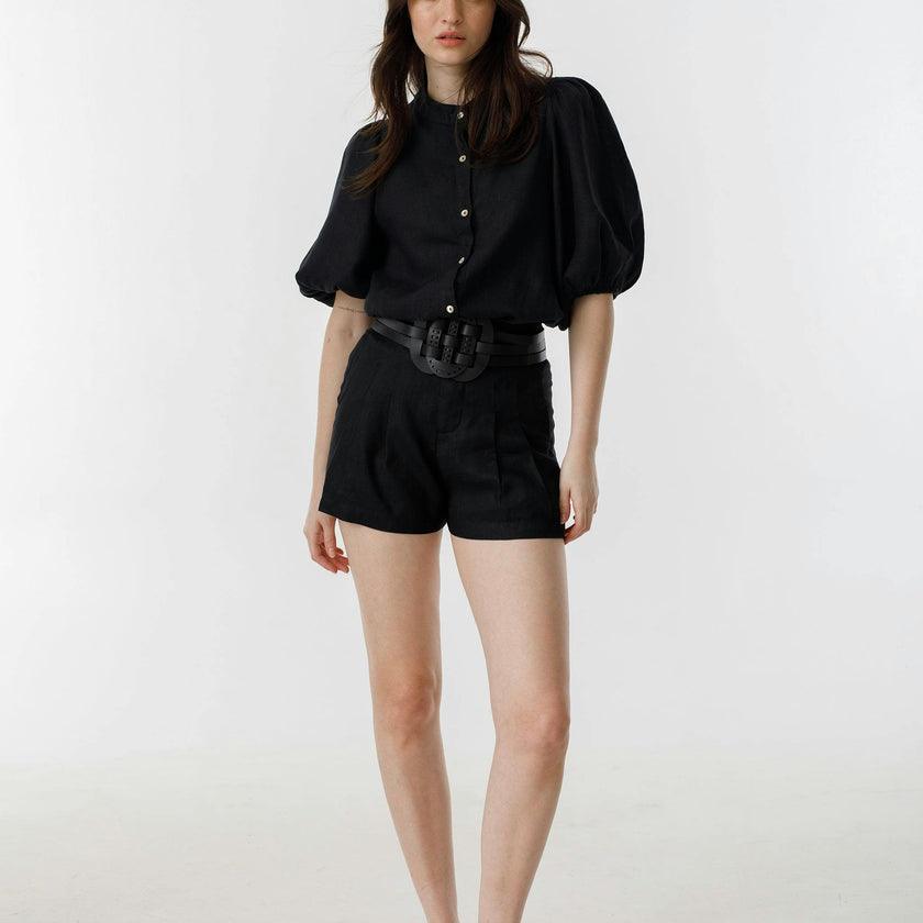 Frida Linen Shorts - Black