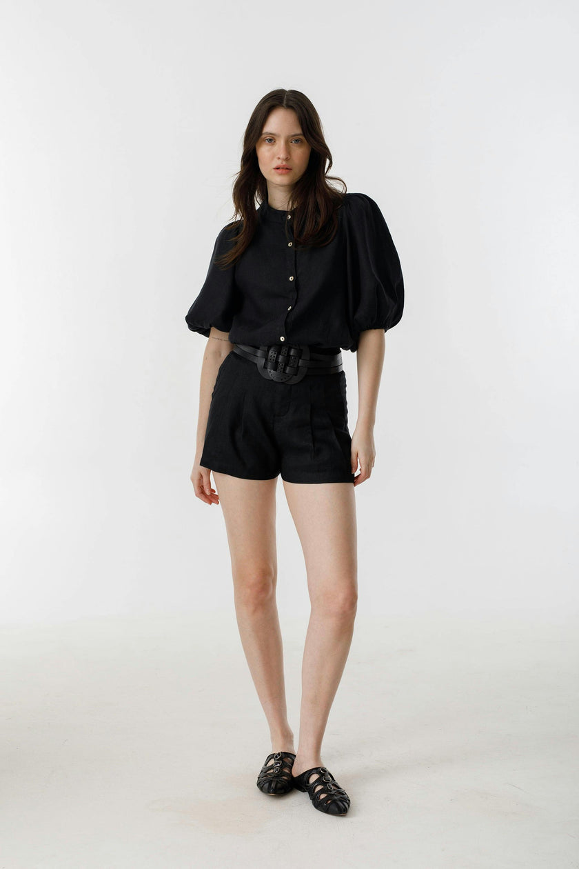 Frida Linen Shorts - Black