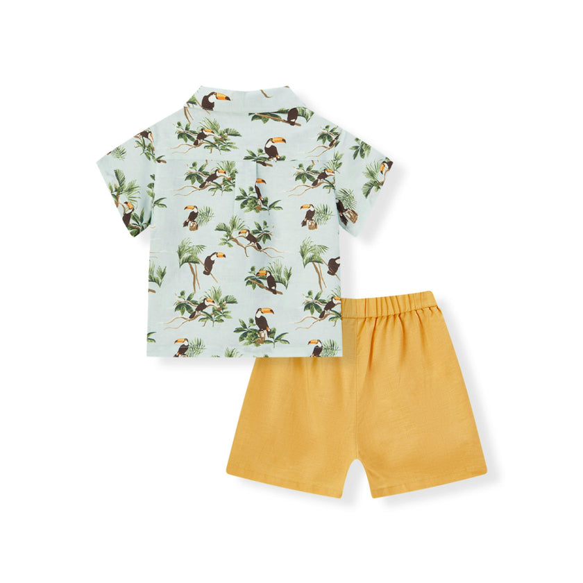 Blue Sky Linen Button-Up Shirt and Shorts Set