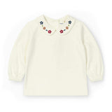 Knit Long Sleeve Blouse With Embroidered Flowers