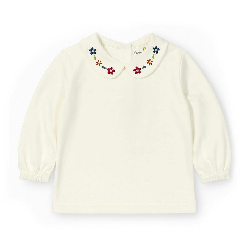 Knit Long Sleeve Blouse With Embroidered Flowers