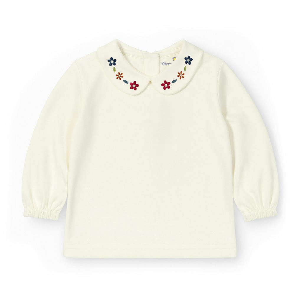 Knit Long Sleeve Blouse With Embroidered Flowers