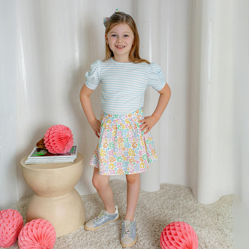 Circle Skirt in Rainbow Doodle