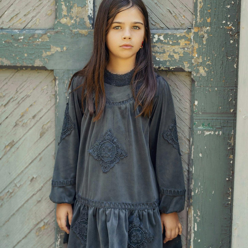 Velvet Lace Dress Dark Grey