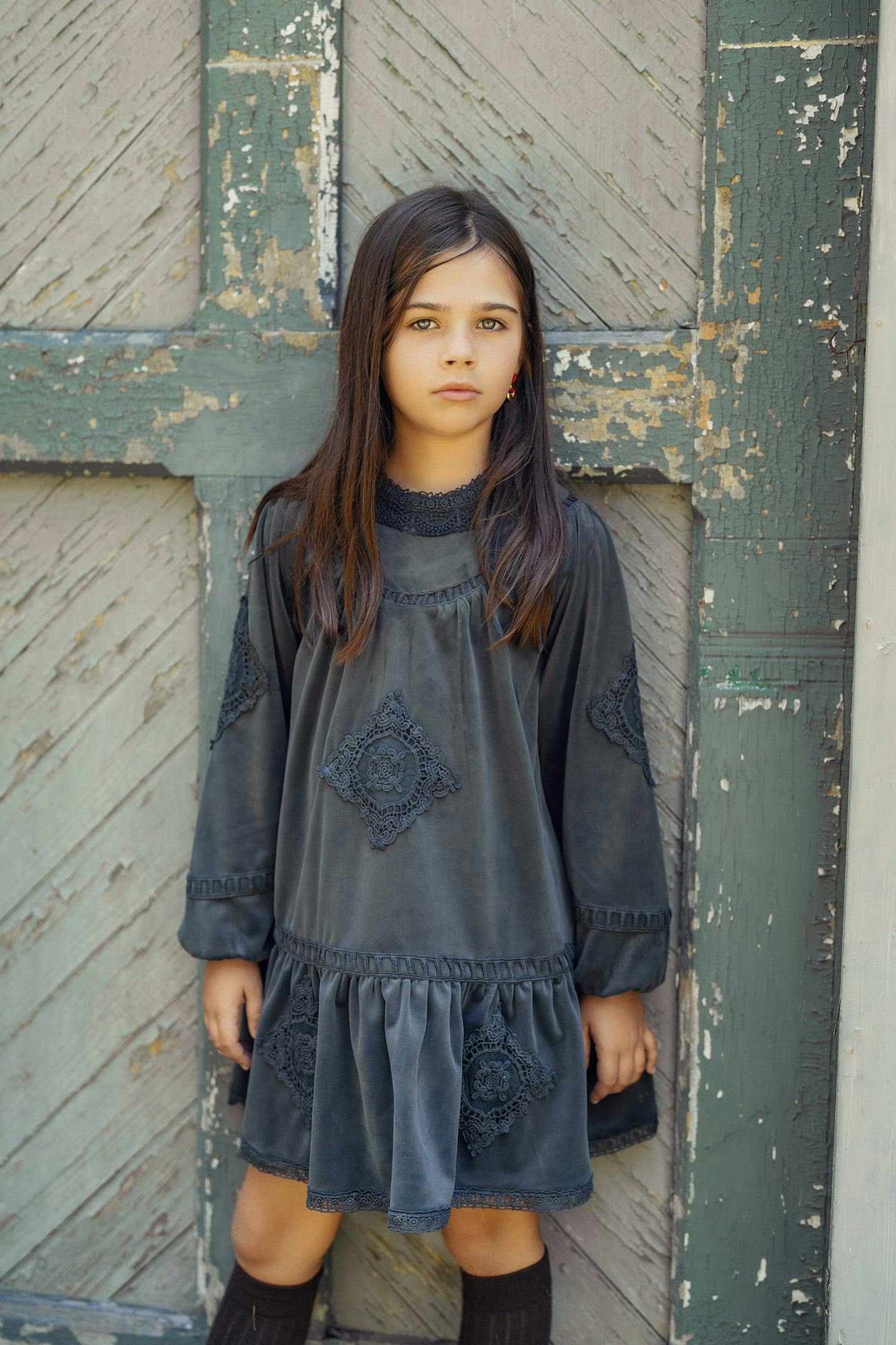 Velvet Lace Dress Dark Grey
