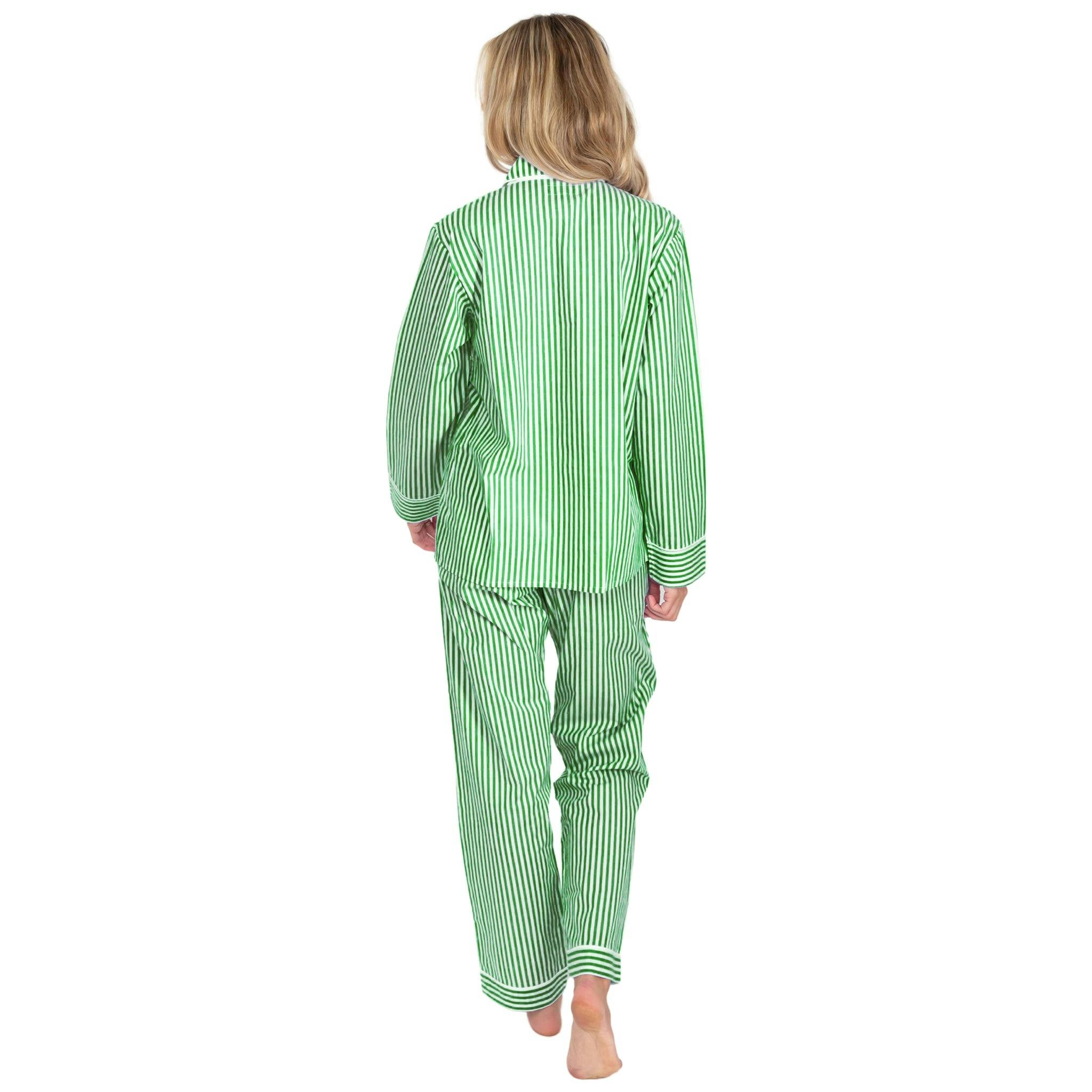 Women's Braddock Green Long PJ Set - Organic Cotton Poplin