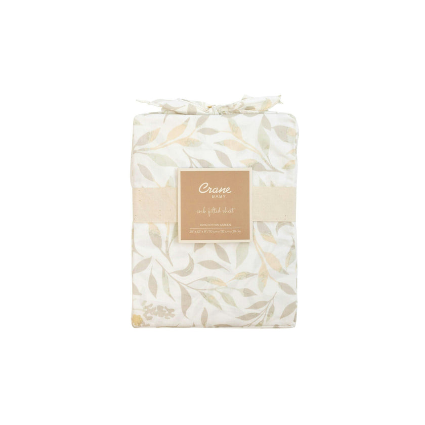 Willow Neutral Leaf Cotton Fitted Crib Sheet