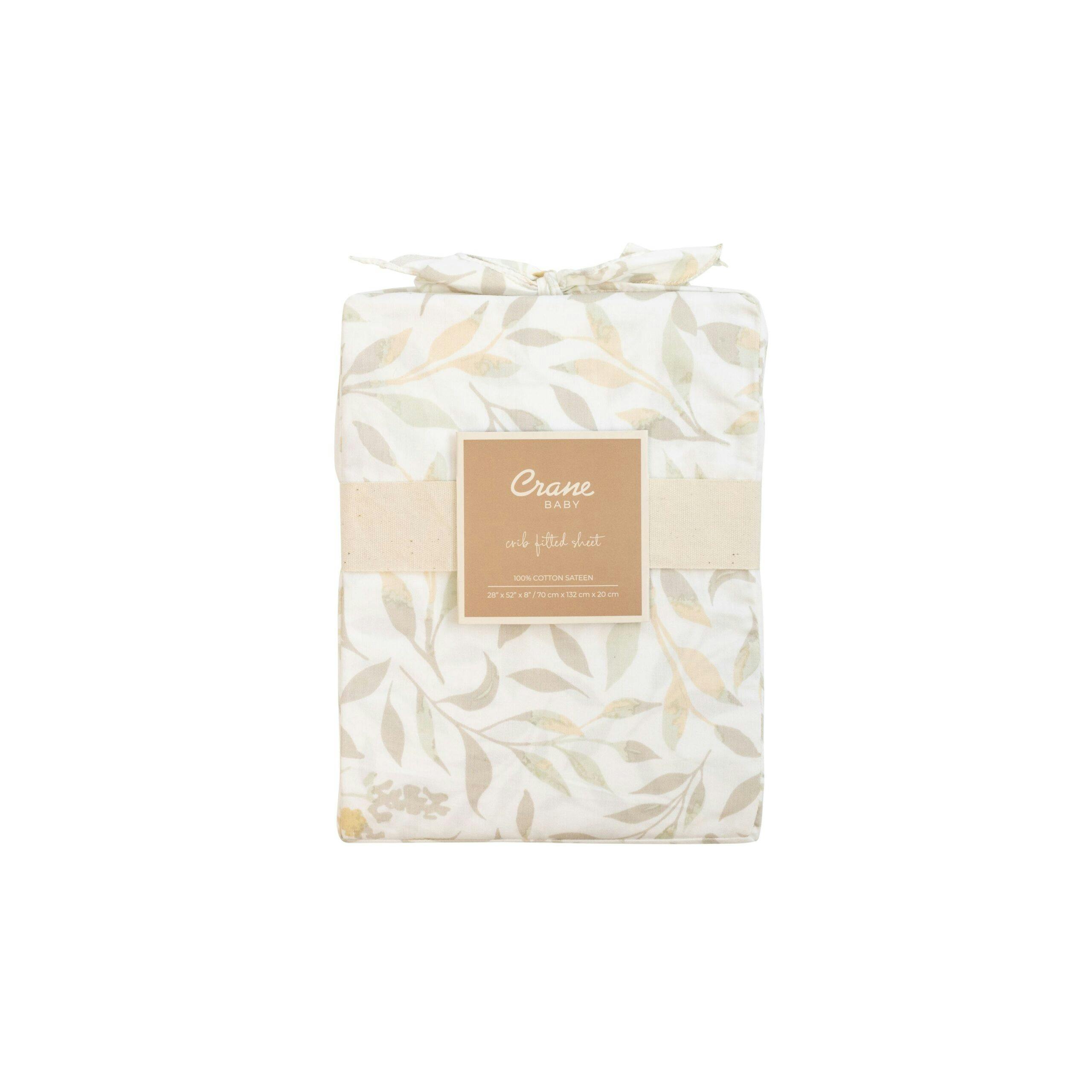 Willow Neutral Leaf Cotton Fitted Crib Sheet
