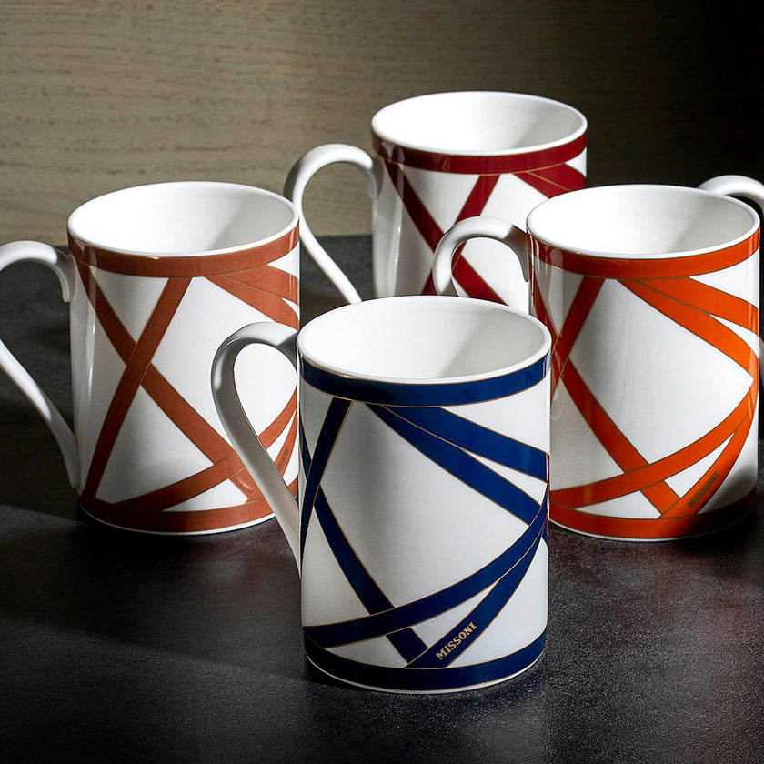 Mug Cup NASTRI in Luxury Box Beige diam. 3", H 3.9", cap. 12.5 oz
