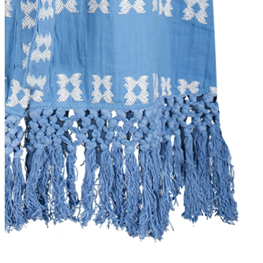Estelle Womens Fringed Shirtdress Sky White Embroidery, Sky Blue