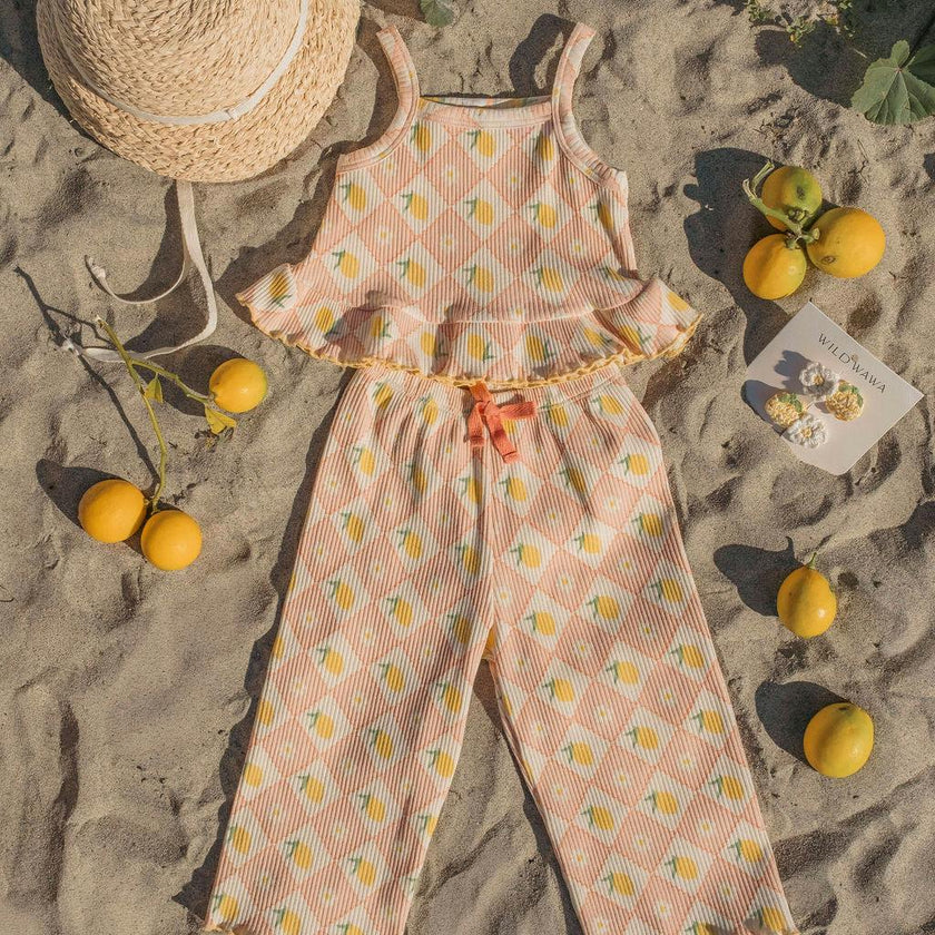 Rib Pant Set in Lemon Twist