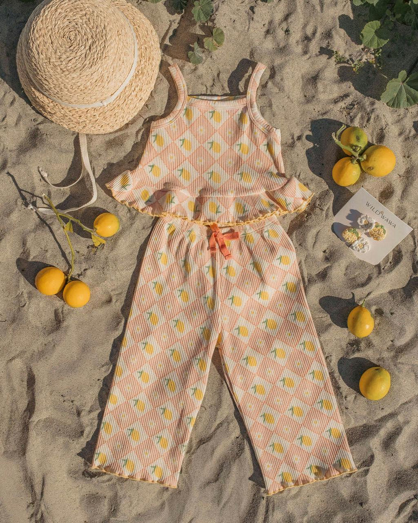 Rib Pant Set in Lemon Twist