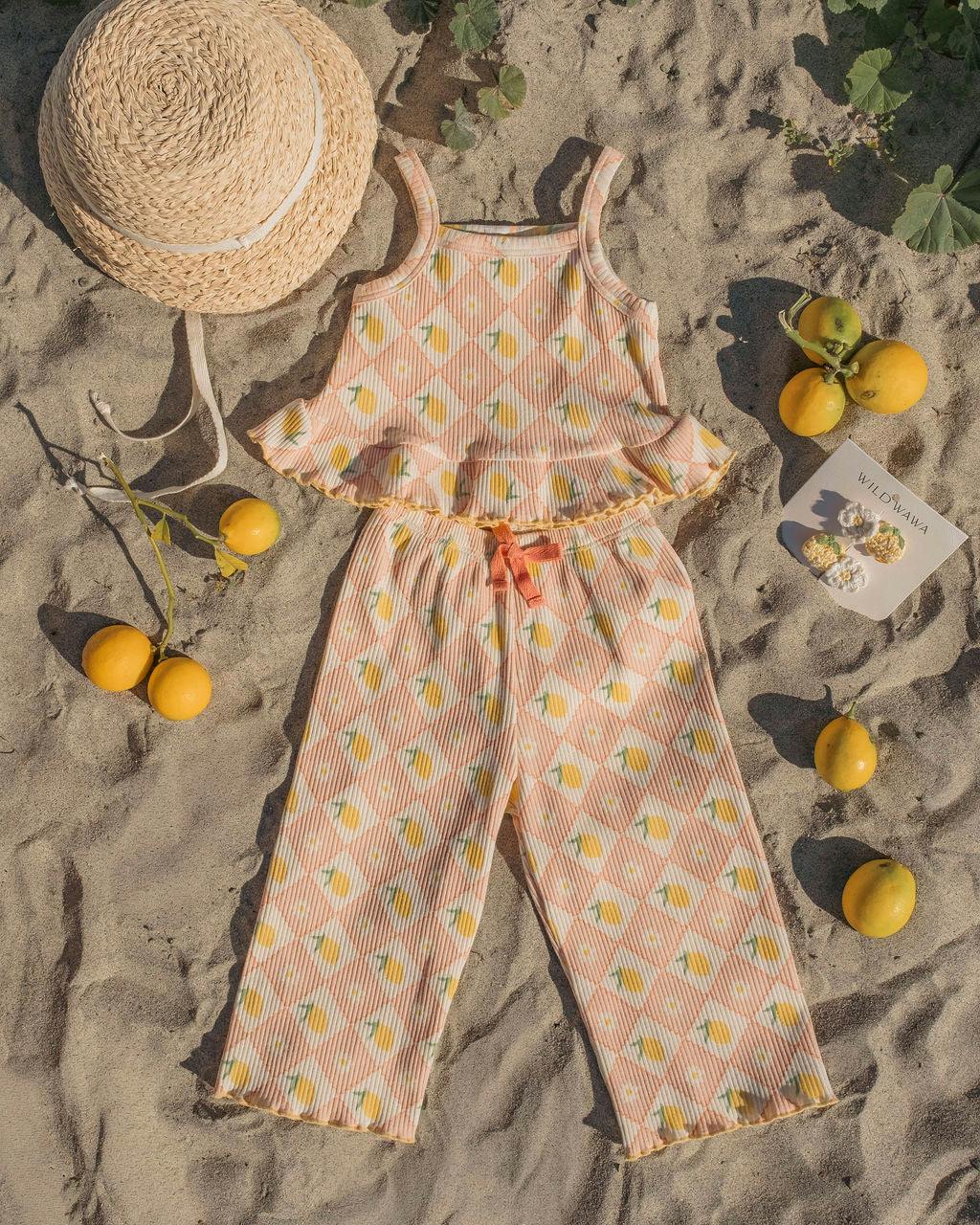 Rib Pant Set in Lemon Twist