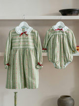 Sage Green Floral Stripe Senna Baby Girl Romper
