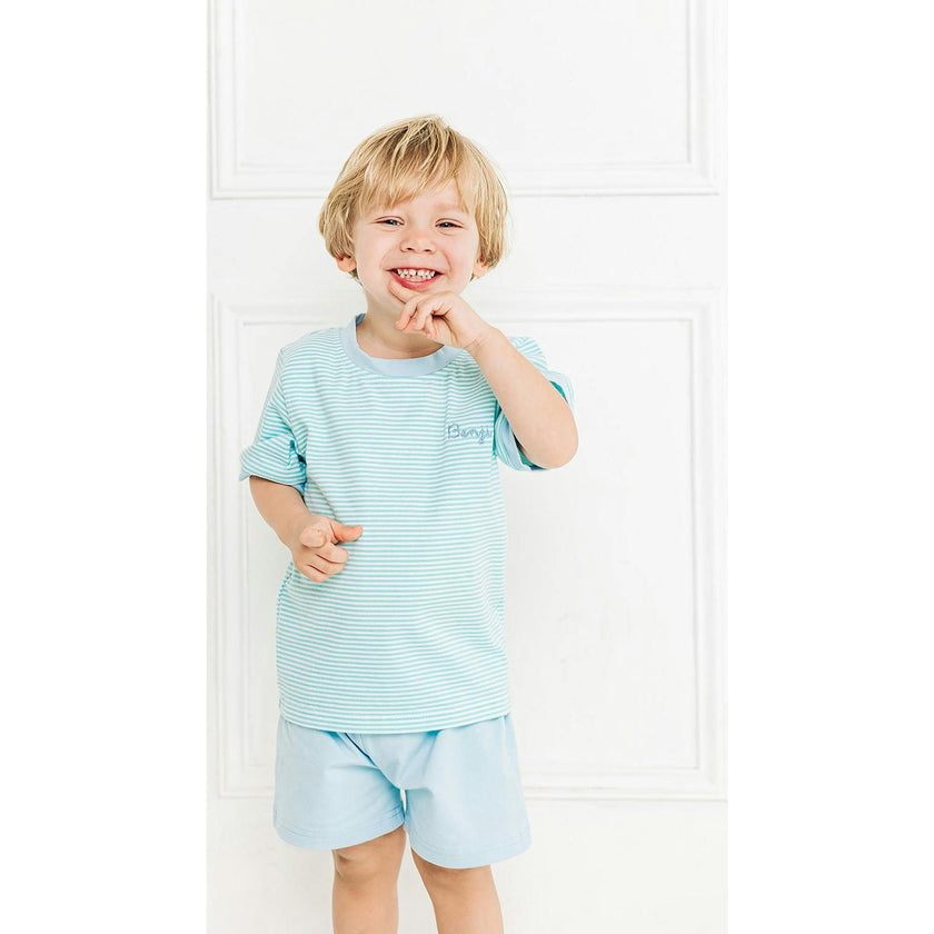 Custom Embroidered Stripe Tee and Shorts set