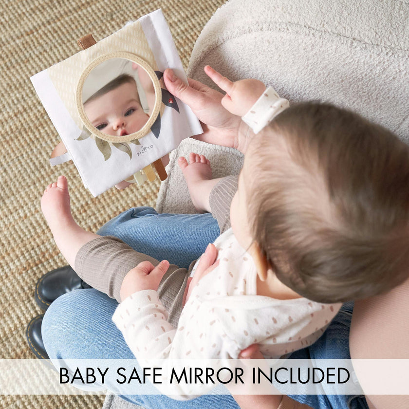 Soft Baby Book with Touch and Feel Pages - Sensory Book for Babies 0-6 Months with Textured Animals, Mirror & Crinkle Paper - Perfect for Baby Showers