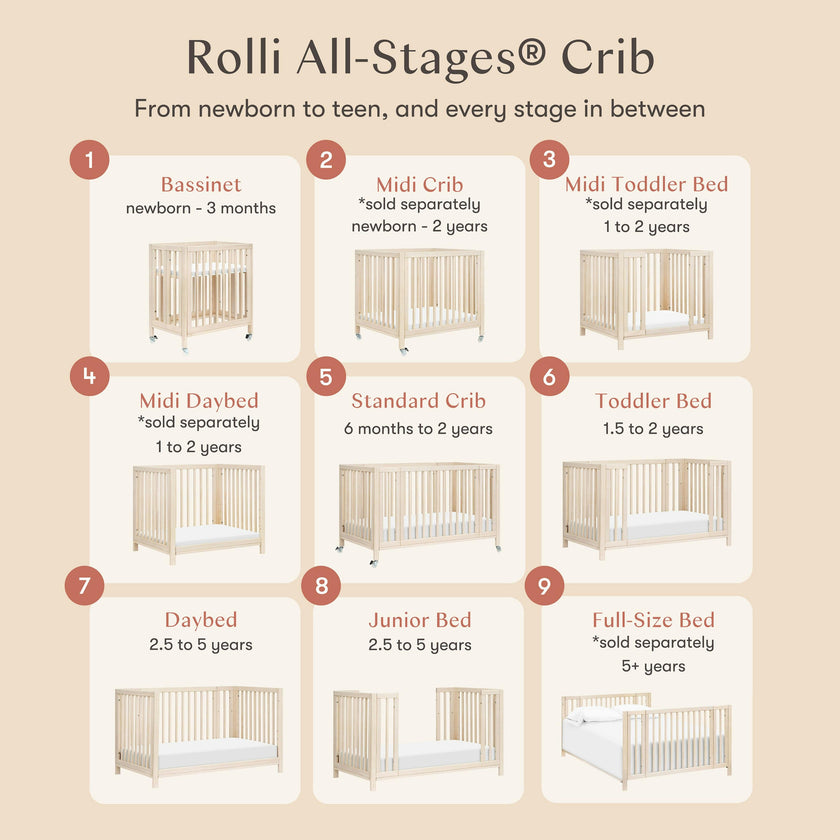 Babyletto Rolli 9-in-1 Convertible All-Stages® Crib with Bassinet & Toddler Bed Conversion Kits