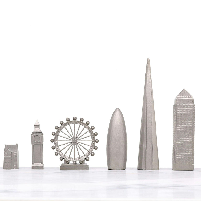 Chess Set Stainless Steel LONDON with London Map Board