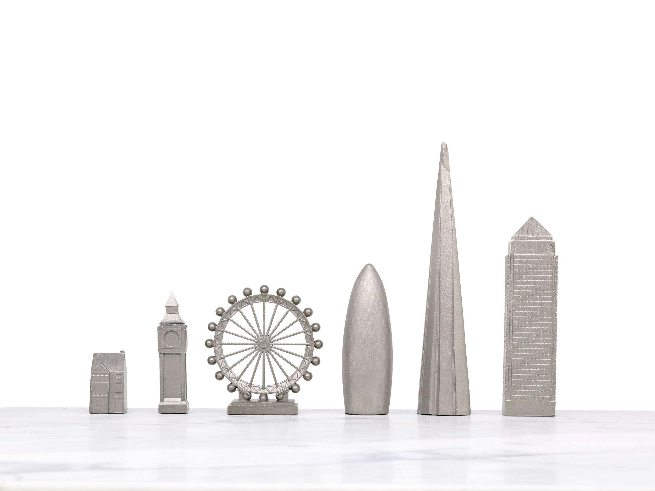 Chess Set Stainless Steel LONDON with London Map Board