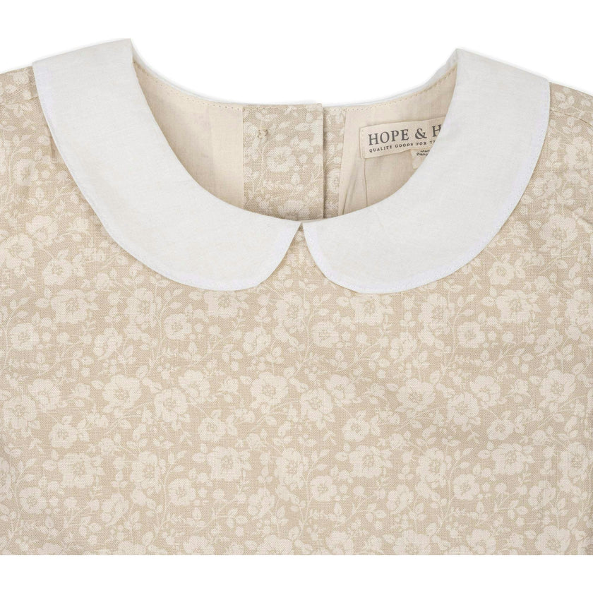 Short Sleeve Linen Dress with Peter Pan Collar, Brown