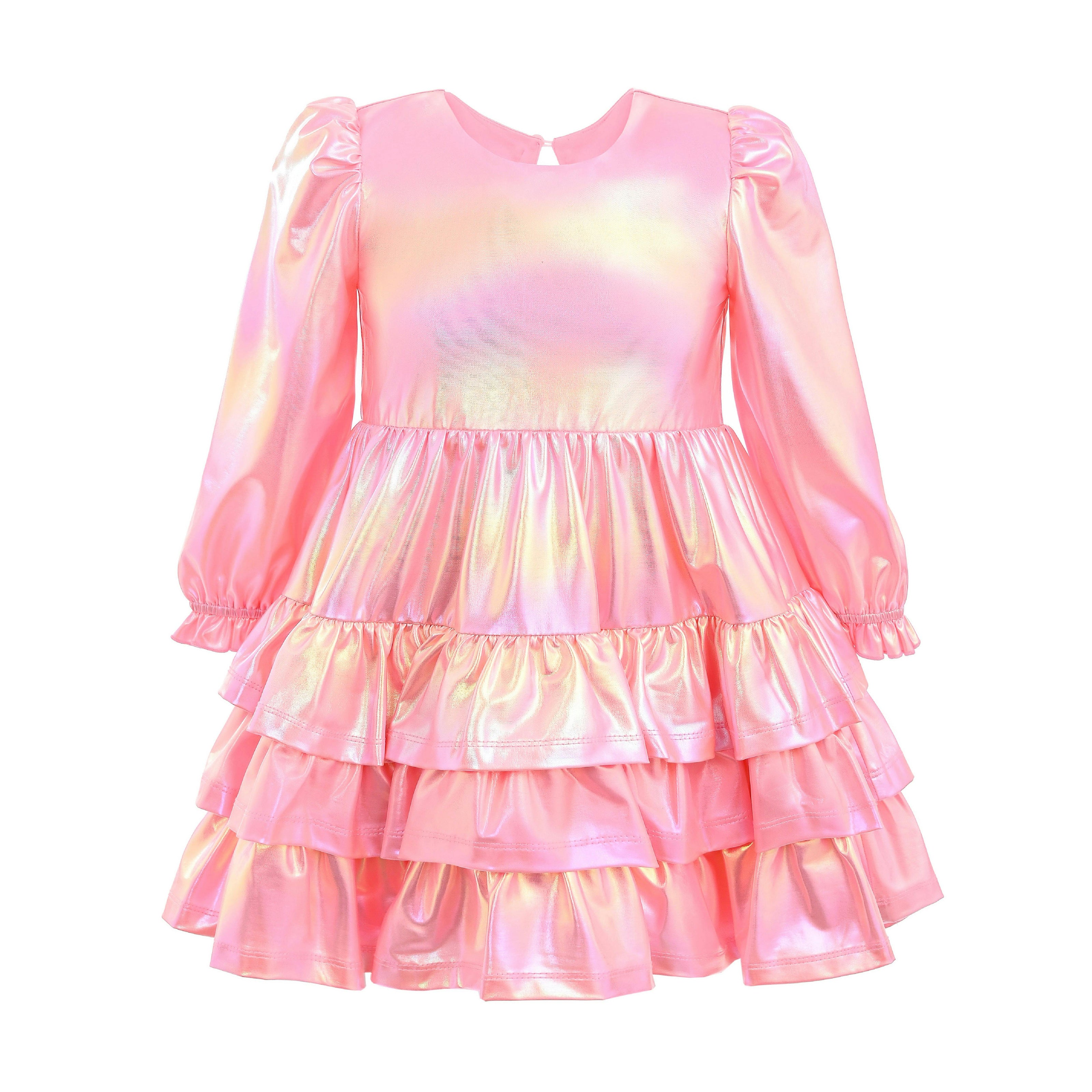 Pink Metallic Ruffle Party Dress