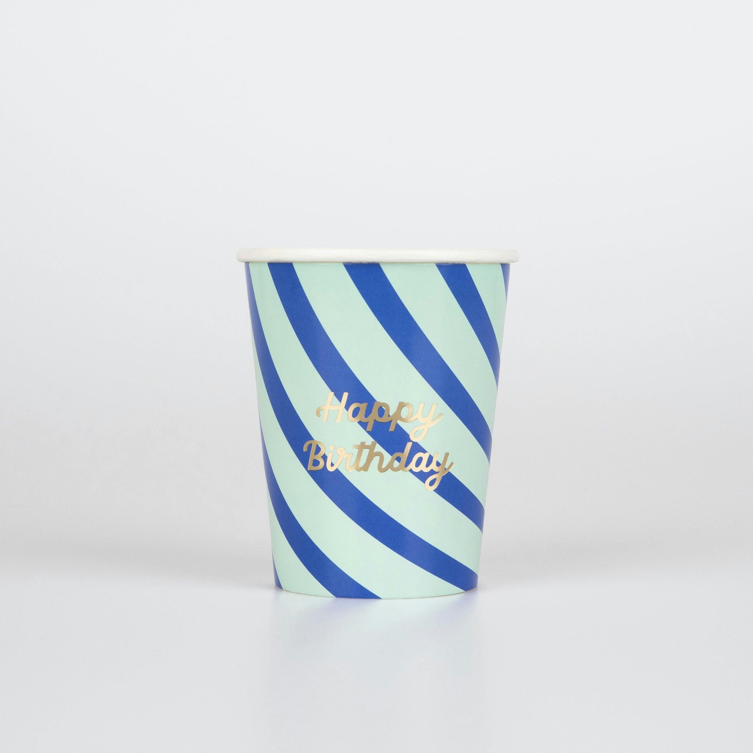 Stripe Happy Birthday Cups