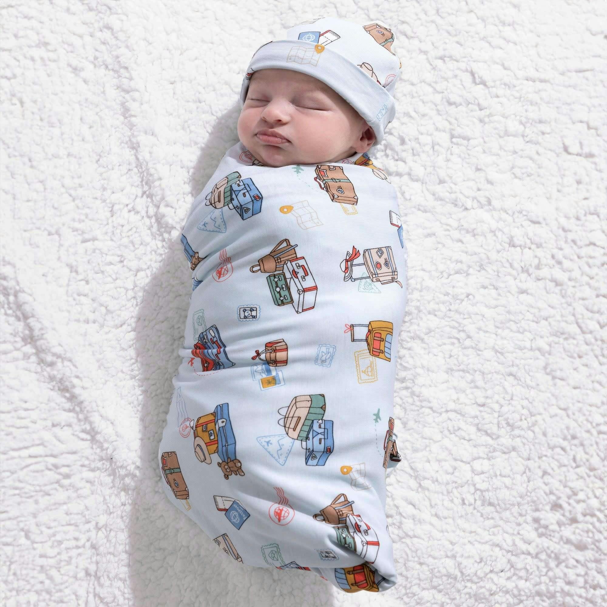 Vintage Suitcases Bamboo Swaddle & Beanie Set