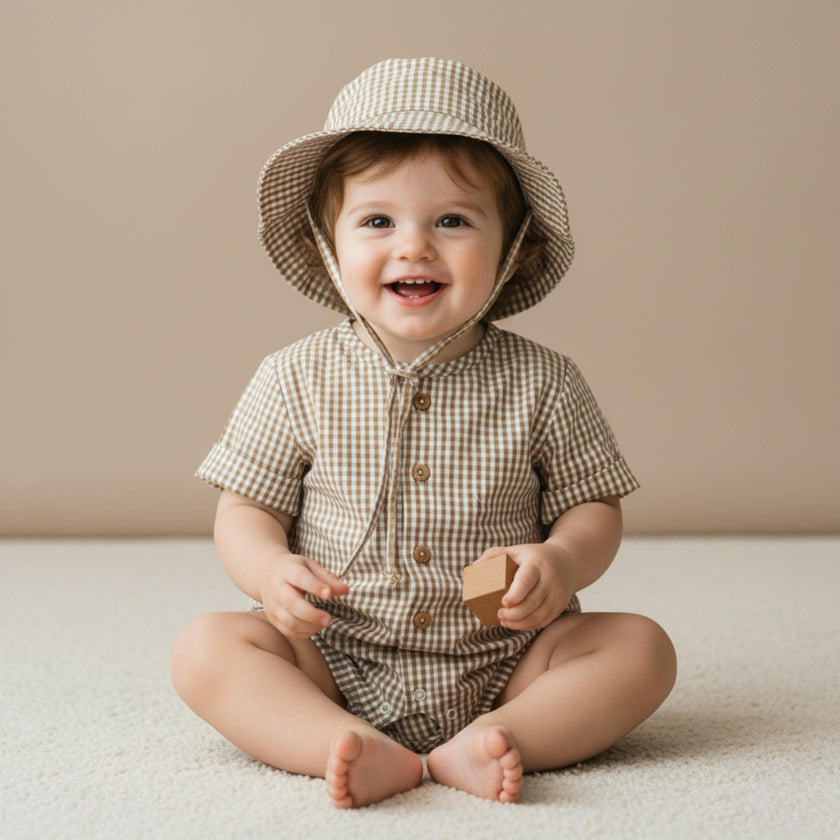 Organic Bucket Sun Hat - Caramel Check
