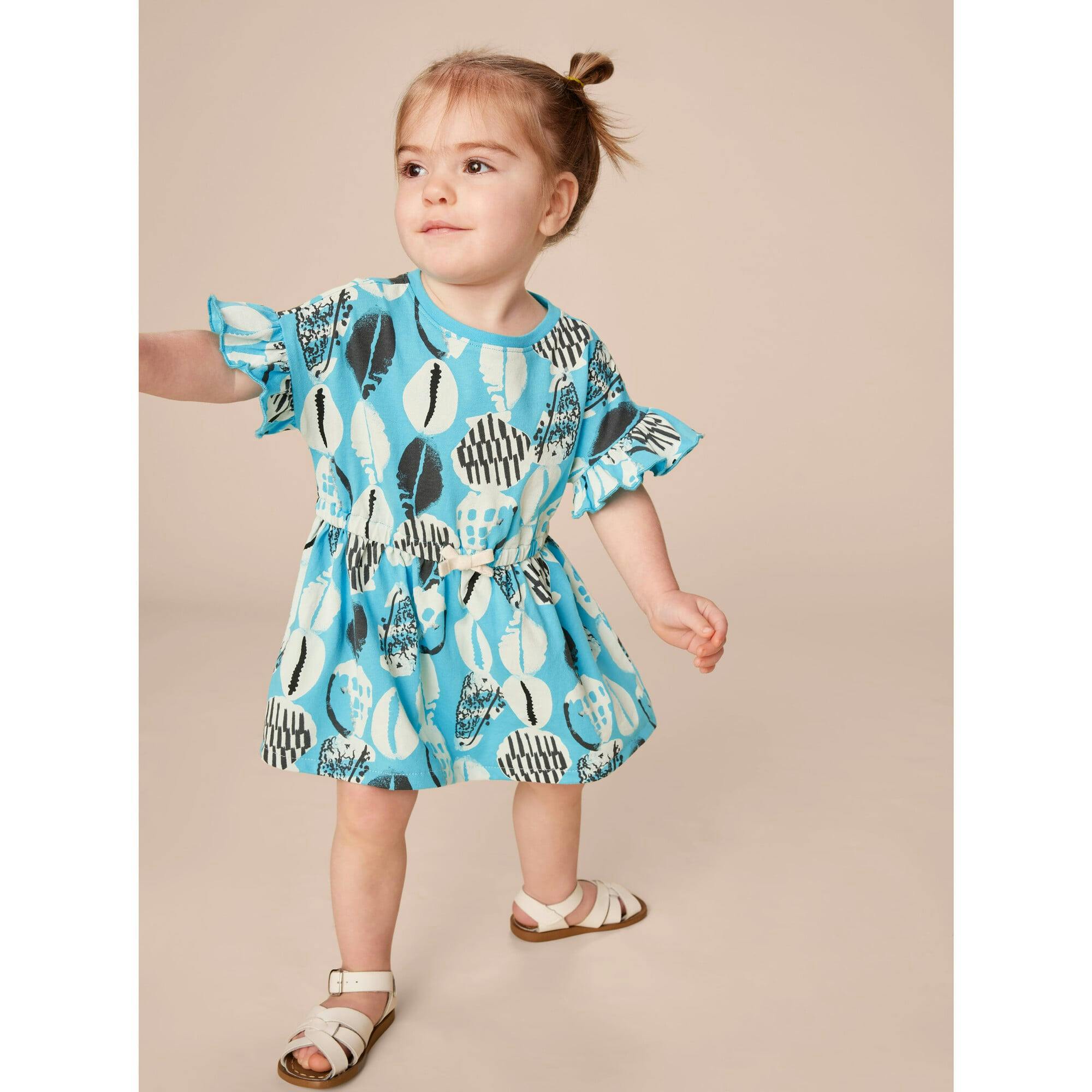Tie Waist Short Flutter Sleeve Dress, Blue