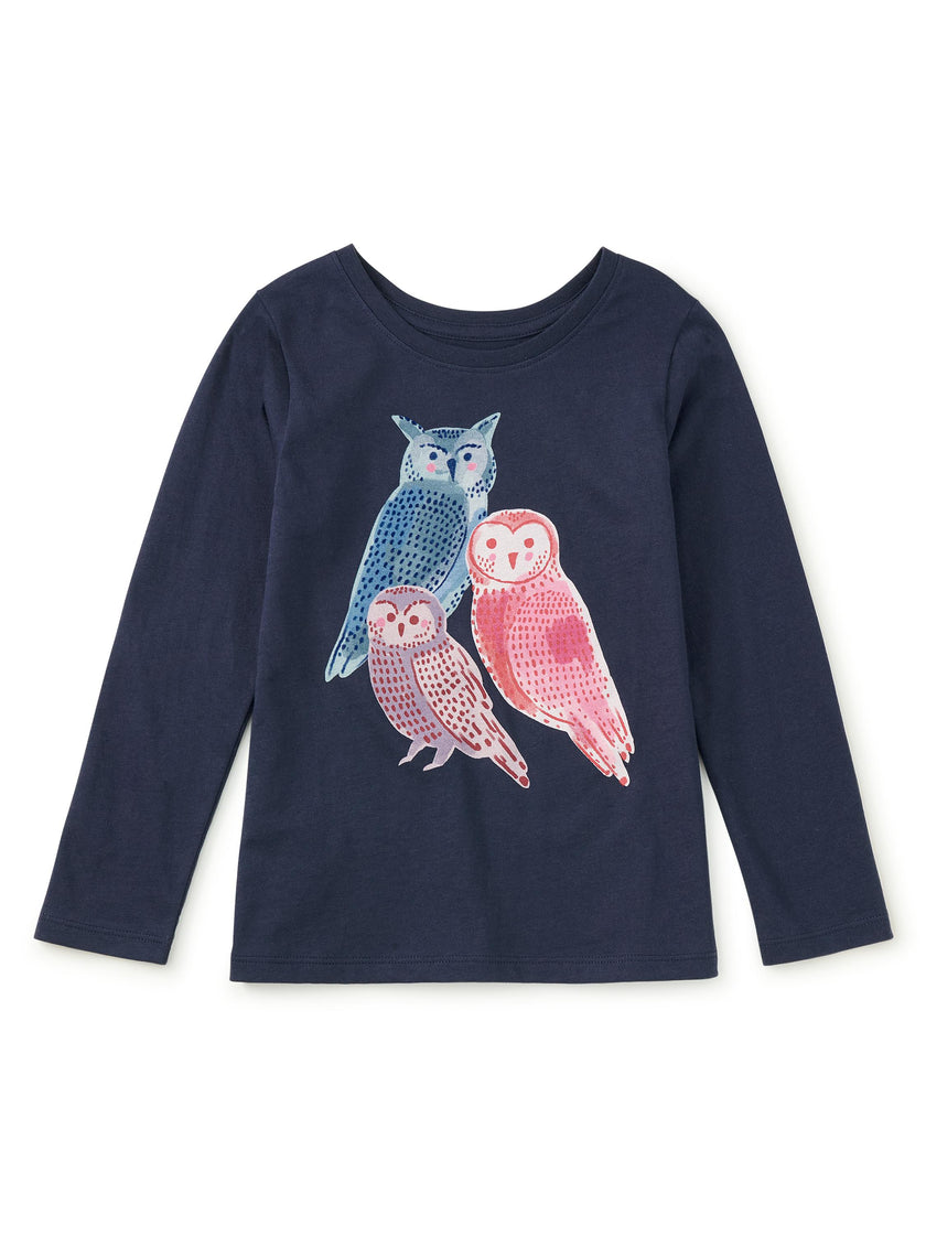 Woodland Owls Graphic Tee, Indigo