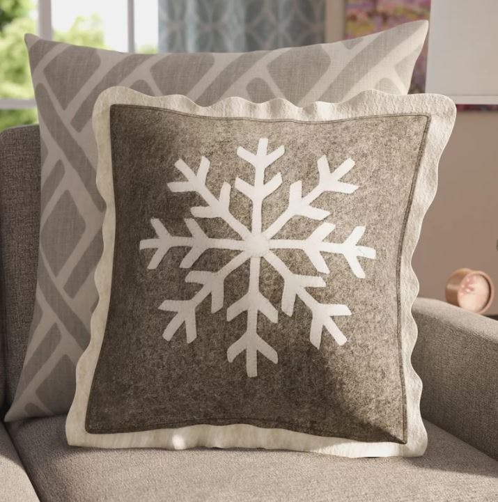 Handmade Christmas Pillow Hand Felted Wool - Big Snowflake Gray - 20
